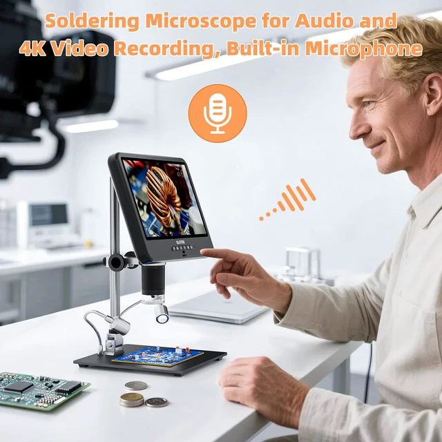 Alt view image 4 of 7 - GLG208SE 4K 30FPS HDMI Digital Microscope 1500X with Microphone for Electronics Repair, 10.1" Dual Screen Display, 3840P UHD Video Audio for PCB Soldering, Coin Microscope Full View for Error Coins