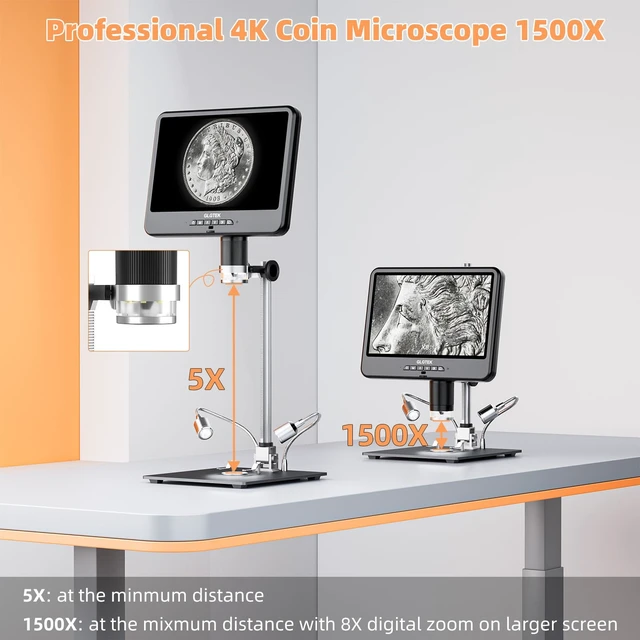 Alt view image 5 of 7 - GLG208SE 4K 30FPS HDMI Digital Microscope 1500X with Microphone for Electronics Repair, 10.1" Dual Screen Display, 3840P UHD Video Audio for PCB Soldering, Coin Microscope Full View for Error Coins