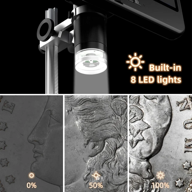 Alt view image 6 of 7 - GLG208SE 4K 30FPS HDMI Digital Microscope 1500X with Microphone for Electronics Repair, 10.1" Dual Screen Display, 3840P UHD Video Audio for PCB Soldering, Coin Microscope Full View for Error Coins