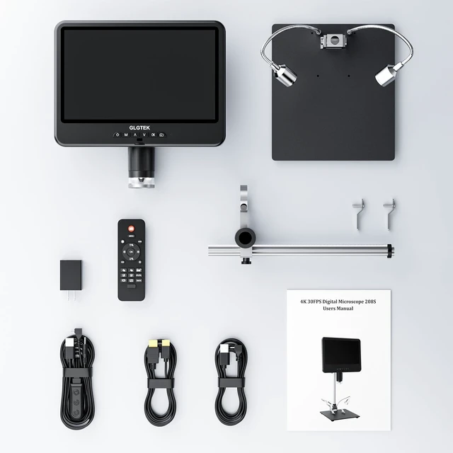 Alt view image 7 of 7 - GLG208SE 4K 30FPS HDMI Digital Microscope 1500X with Microphone for Electronics Repair, 10.1" Dual Screen Display, 3840P UHD Video Audio for PCB Soldering, Coin Microscope Full View for Error Coins