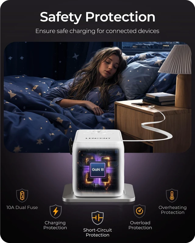 Alt view image 6 of 7 - 85W Universal Travel Adapter with Retractable USB C Cable, GaN International Plug Adapter with 3 Type C&1 USB A Ports Fast Charging, Worldwide Outlet Converter for US to European EU UK AUS
