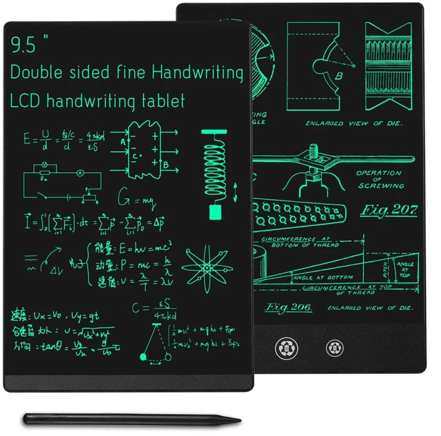 Main image of LCD Writing Tablet Double-Sided 9.5 and 8.5 Electronic Drawing Board | Ultra-Slim Digital Notepad 2 Sides Screen Fine Lines Erasable Reusable Digital Scratchpad for Home Office Meeting Memo
