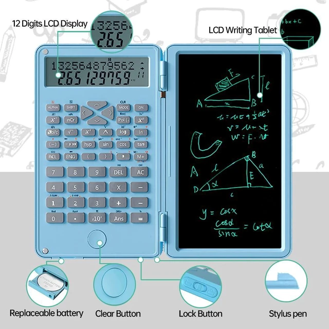 Alt view image 2 of 7 - Scientific Calculator with Writing Tablet Foldable Financial Calculator | Desk Portable Basic Calculator with Notepad and Stylus, Professional Standard Calculato for Office, School, Home & Basic