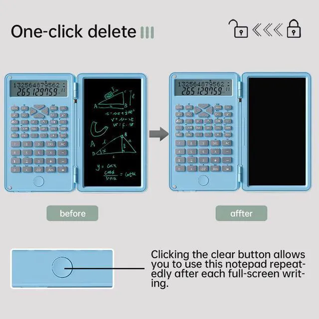Alt view image 3 of 7 - Scientific Calculator with Writing Tablet Foldable Financial Calculator | Desk Portable Basic Calculator with Notepad and Stylus, Professional Standard Calculato for Office, School, Home & Basic