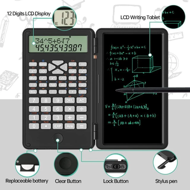 Alt view image 2 of 7 - Scientific Calculator with Writing Tablet 2in1 Protable Calculator Notepad | Multi-Function 12 Digit Desktop Calculator Black Professional Financial Calculator for Office, Basic Financial