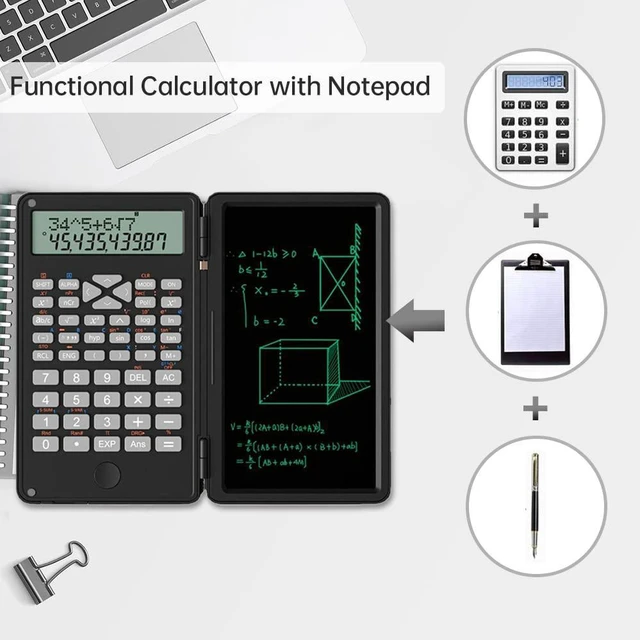 Alt view image 3 of 7 - Scientific Calculator with Writing Tablet 2in1 Protable Calculator Notepad | Multi-Function 12 Digit Desktop Calculator Black Professional Financial Calculator for Office, Basic Financial