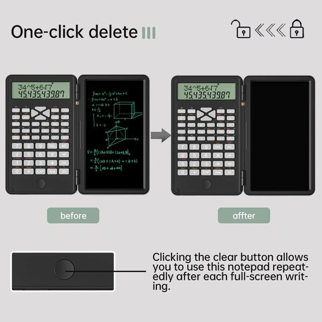 Alt view image 4 of 7 - Scientific Calculator with Writing Tablet 2in1 Protable Calculator Notepad | Multi-Function 12 Digit Desktop Calculator Black Professional Financial Calculator for Office, Basic Financial