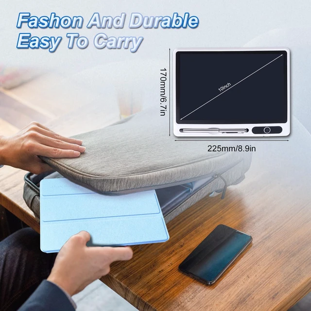 Alt view image 2 of 6 - 10 Inch LCD Writing Tablet Electronic Reusable Board with Cover for Adults Digital Notebook Blue PU Protective Cover Erasable Drawing Pad for Taking Notes Drafting Leaving Message