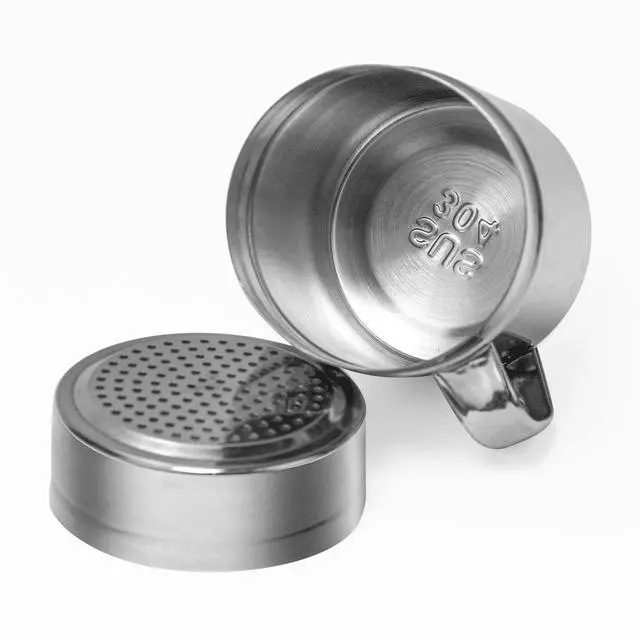 Alt view image 6 of 7 - Stainless Steel Salt and Pepper Shakers Set, 10 OZ Seasoning Spice Shaker with Lid and Handle 127 Holes, Metal Dredge Shaker for Powder Sugar Cooking Kitchen Baking (2 Pieces)