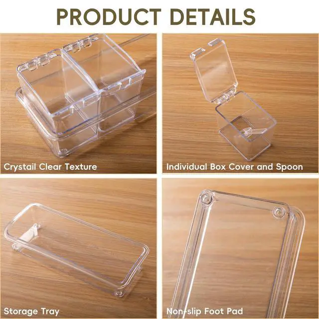 Alt view image 5 of 7 - Clear Seasoning Box, 4 Pieces Seasoning Rack Spice Pots, Storage Container Condiment Jars Acrylic Seasoning Box with Covers and Spoons for Spice, Sugar, Salt, Sugar, Cardamon, Cinnamon