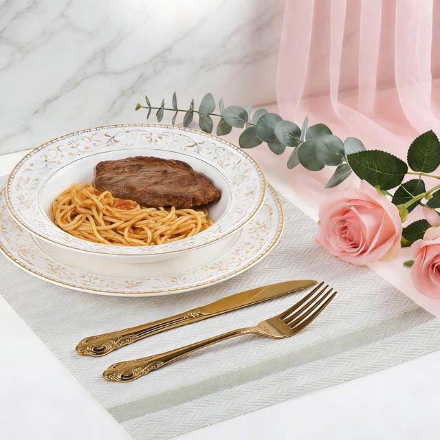 Alt view image 5 of 7 - Placemats for Dining Table Set of 4, Woven Vinyl Table Mats with Gold Shiny Yarn on Both Sides, Heat Resistant Washable Placemats for Kitchen Table, Elegant Dining Room Decor, 4pcs