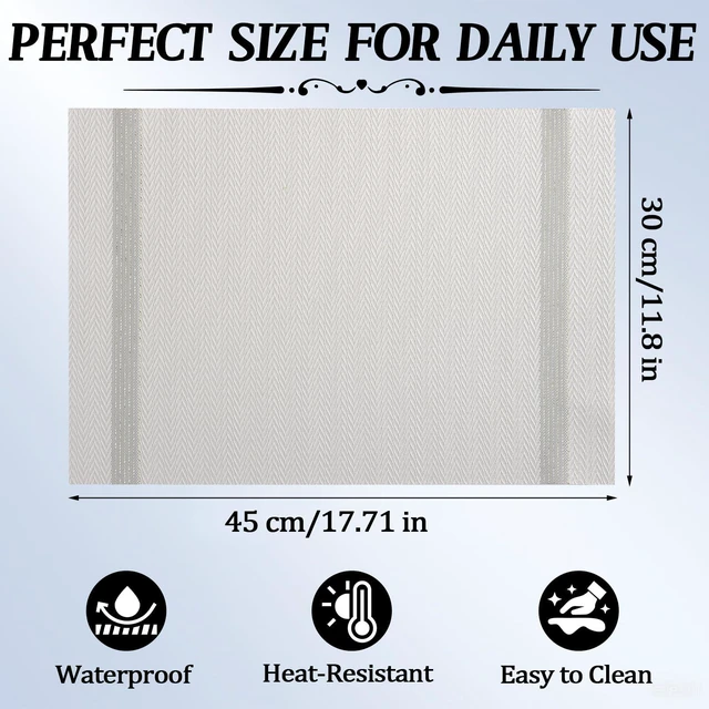 Alt view image 6 of 7 - Placemats for Dining Table Set of 4, Woven Vinyl Table Mats with Gold Shiny Yarn on Both Sides, Heat Resistant Washable Placemats for Kitchen Table, Elegant Dining Room Decor, 4pcs