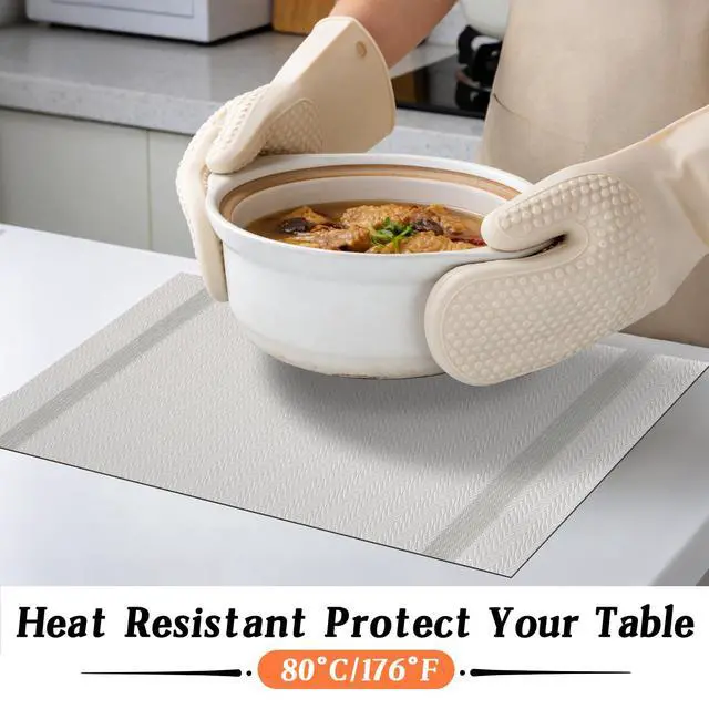 Alt view image 3 of 7 - Placemats for Dining Table Set of 4, Woven Vinyl Table Mats with Gold Shiny Yarn on Both Sides, Heat Resistant Washable Placemats for Kitchen Table, Elegant Dining Room Decor, 4pcs