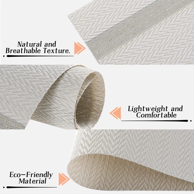 Alt view image 4 of 7 - Placemats for Dining Table Set of 4, Woven Vinyl Table Mats with Gold Shiny Yarn on Both Sides, Heat Resistant Washable Placemats for Kitchen Table, Elegant Dining Room Decor, 4pcs