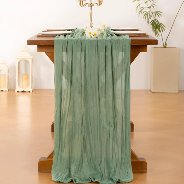 Alt view image 3 of 6 - Sage Green Cheesecloth Table Runner Fall Wedding Birthday Party Home Decor | Sage Green Rustic Gauze 10FT 120in Cheese Cloth Sheer Farmhouse Dining Runner for Baby Shower Bridal Holiday Decorations