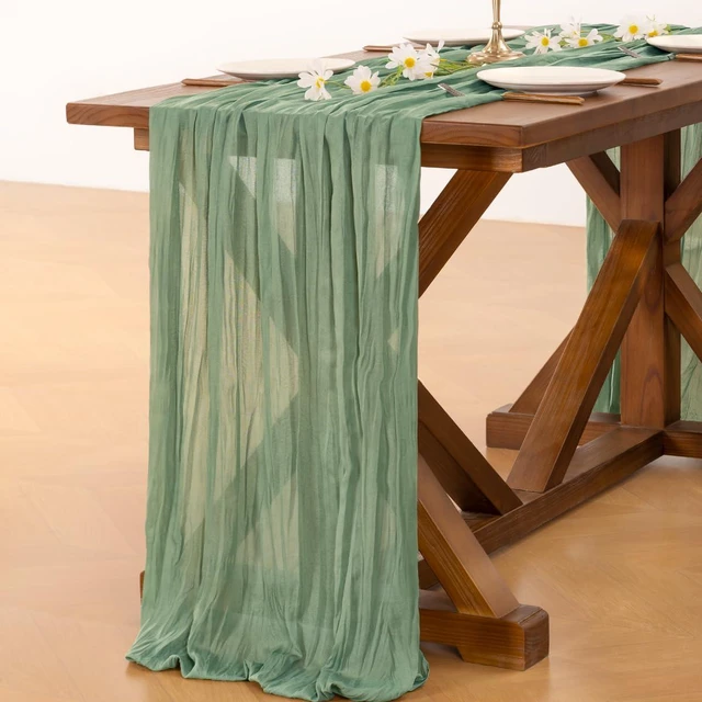 Alt view image 4 of 6 - Sage Green Cheesecloth Table Runner Fall Wedding Birthday Party Home Decor | Sage Green Rustic Gauze 10FT 120in Cheese Cloth Sheer Farmhouse Dining Runner for Baby Shower Bridal Holiday Decorations