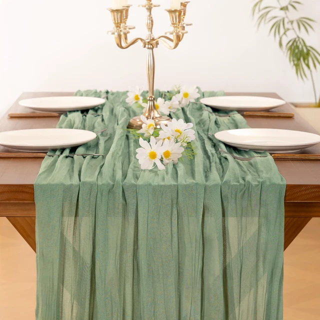 Alt view image 5 of 6 - Sage Green Cheesecloth Table Runner Fall Wedding Birthday Party Home Decor | Sage Green Rustic Gauze 10FT 120in Cheese Cloth Sheer Farmhouse Dining Runner for Baby Shower Bridal Holiday Decorations