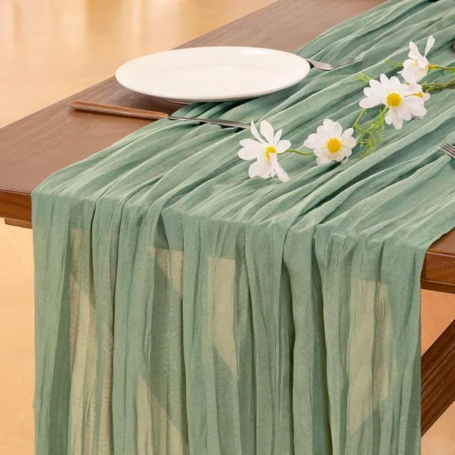Alt view image 6 of 6 - Sage Green Cheesecloth Table Runner Fall Wedding Birthday Party Home Decor | Sage Green Rustic Gauze 10FT 120in Cheese Cloth Sheer Farmhouse Dining Runner for Baby Shower Bridal Holiday Decorations