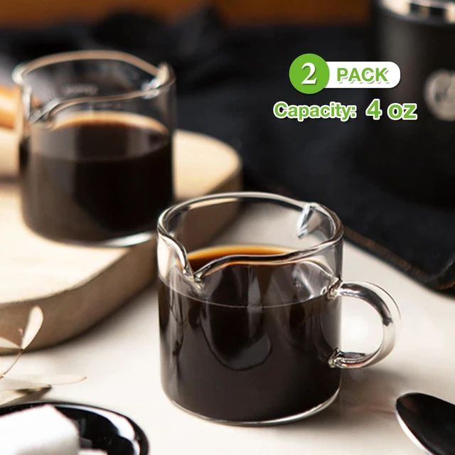 Alt view image 2 of 7 - Espresso Cups Set of 2, 4 OZ Double Spouts Cups, Shot Glasses, Milk Cup with Handle, Clear Glass, Espresso Accessories for Machine, Small