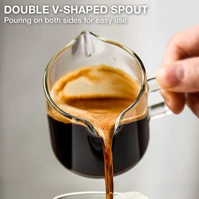 Alt view image 4 of 7 - Espresso Cups Set of 2, 4 OZ Double Spouts Cups, Shot Glasses, Milk Cup with Handle, Clear Glass, Espresso Accessories for Machine, Small