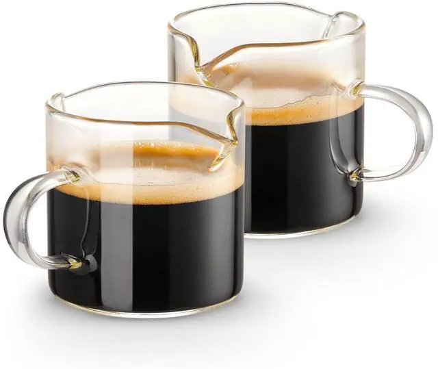 Alt view image 7 of 7 - Espresso Cups Set of 2, 4 OZ Double Spouts Cups, Shot Glasses, Milk Cup with Handle, Clear Glass, Espresso Accessories for Machine, Small