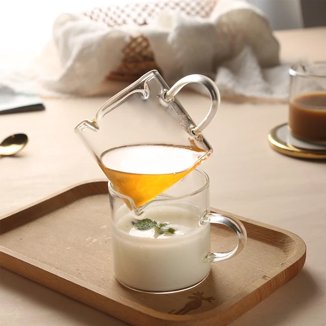Alt view image 6 of 7 - Espresso Cups Set of 2, 4 OZ Double Spouts Cups, Shot Glasses, Milk Cup with Handle, Clear Glass, Espresso Accessories for Machine, Small