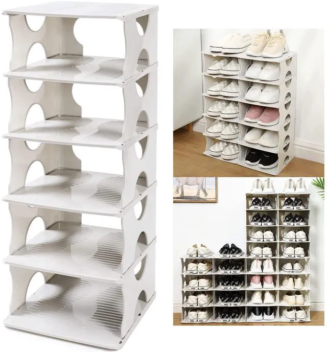 Main image of 6-Tier Shoe Rack,Stackable Shoe Storage Organizer for Bedroom Entryway, Adjustable Shoe Rack,Shoe Slots Organizer Shelf, Easy Clean Shoe Tower Rack,White