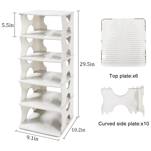 Alt view image 3 of 7 - 6-Tier Shoe Rack,Stackable Shoe Storage Organizer for Bedroom Entryway, Adjustable Shoe Rack,Shoe Slots Organizer Shelf, Easy Clean Shoe Tower Rack,White