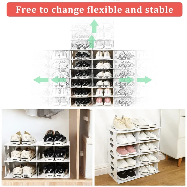 Alt view image 6 of 7 - 6-Tier Shoe Rack,Stackable Shoe Storage Organizer for Bedroom Entryway, Adjustable Shoe Rack,Shoe Slots Organizer Shelf, Easy Clean Shoe Tower Rack,White