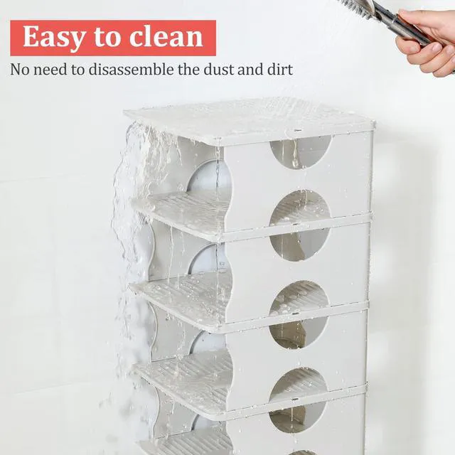Alt view image 7 of 7 - 6-Tier Shoe Rack,Stackable Shoe Storage Organizer for Bedroom Entryway, Adjustable Shoe Rack,Shoe Slots Organizer Shelf, Easy Clean Shoe Tower Rack,White