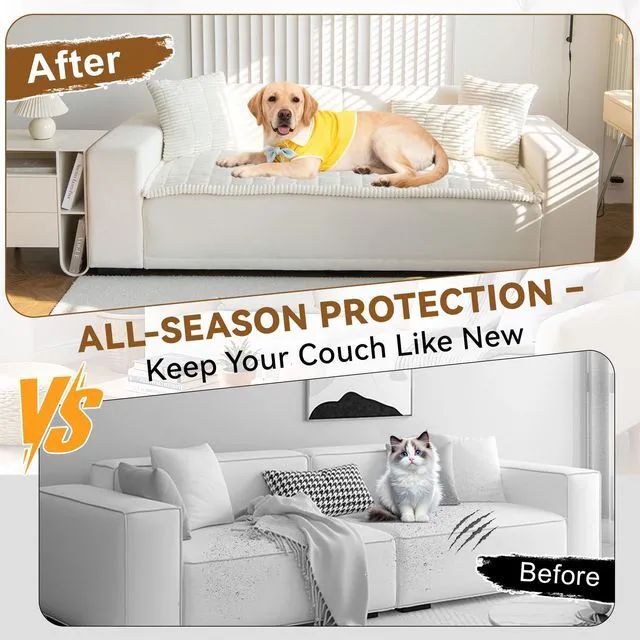 Alt view image 2 of 7 - Couch Covers for Dogs Washable, Non Slip Loveseat Pet Sofa Protector | Cream, 23.6" x 47.2", Soft Fuzzy Plush, All Seasons, Pet Friendly Furniture Protector, Breathable, Thick Wear-Resistant