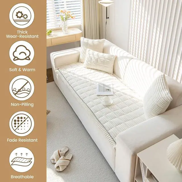 Alt view image 3 of 7 - Couch Covers for Dogs Washable, Non Slip Loveseat Pet Sofa Protector | Cream, 23.6" x 47.2", Soft Fuzzy Plush, All Seasons, Pet Friendly Furniture Protector, Breathable, Thick Wear-Resistant