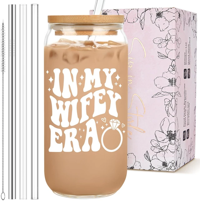 Main image of Bridal Shower Gift - Cute Cool Wedding Day Idea for Bride to Be, Future Mrs, Bachelorette - In My Wifey Era Glass Cup Tumbler