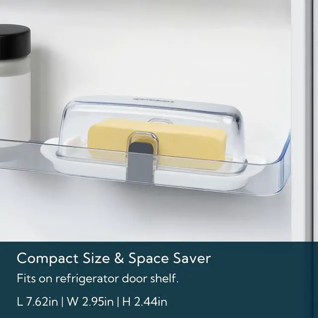 Alt view image 5 of 7 - One-handed Airtight Butter Dish with Lid for Countertop and Refrigerator Door Shelf, Butter Holder with One Press to Open/Close Secure Latching Buckle for West/East Coast Butter (White)