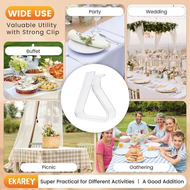 Alt view image 3 of 7 - 24 PCS Clear Tablecloth Clips Holder Securing Outdoor & Indoor Table Cloth | Windproof & Waterproof & Durable & Transparent Plastic Table Cover Clamp for Party, Picnic,Wedding,Camping,Christmas Large