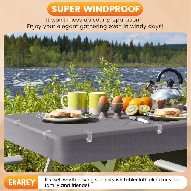 Alt view image 6 of 7 - 24 PCS Clear Tablecloth Clips Holder Securing Outdoor & Indoor Table Cloth | Windproof & Waterproof & Durable & Transparent Plastic Table Cover Clamp for Party, Picnic,Wedding,Camping,Christmas Large