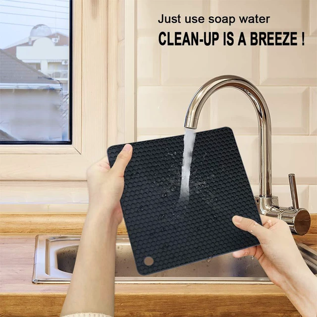 Alt view image 7 of 7 - Silicone Trivet Mats - 4 Heat Resistant Pot Holders, Multipurpose Non-Slip Hot Pads for Kitchen Potholders, Hot Dishers, Jar Opener, Spoon Holder, Food Grade Silicone & BPA Free (Black)