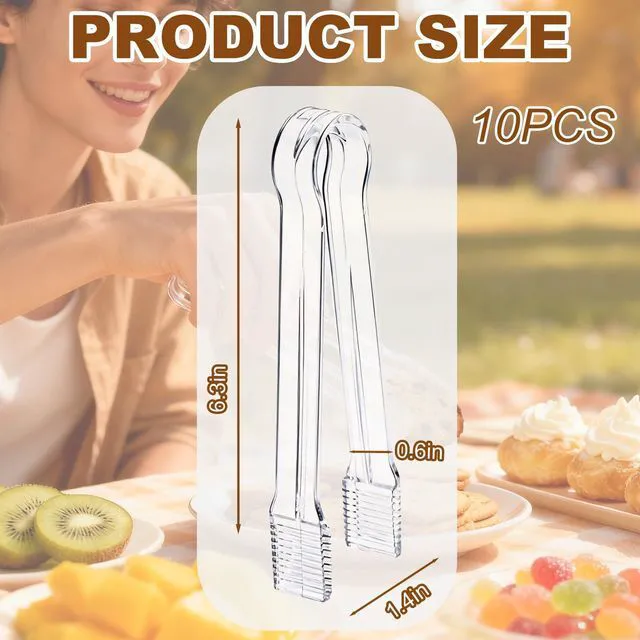 Alt view image 2 of 7 - 10Pcs Clear Plastic Serving Tongs, 6.3 Inches Small Disposable | Mini Plastic Tongs for Food, Party, Buffet, Salad, Appetizer, Ice, Candy, Catering, Fruit, Easy to Hold and Clean