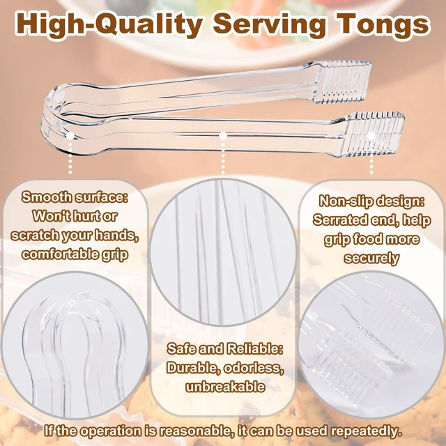 Alt view image 3 of 7 - 10Pcs Clear Plastic Serving Tongs, 6.3 Inches Small Disposable | Mini Plastic Tongs for Food, Party, Buffet, Salad, Appetizer, Ice, Candy, Catering, Fruit, Easy to Hold and Clean