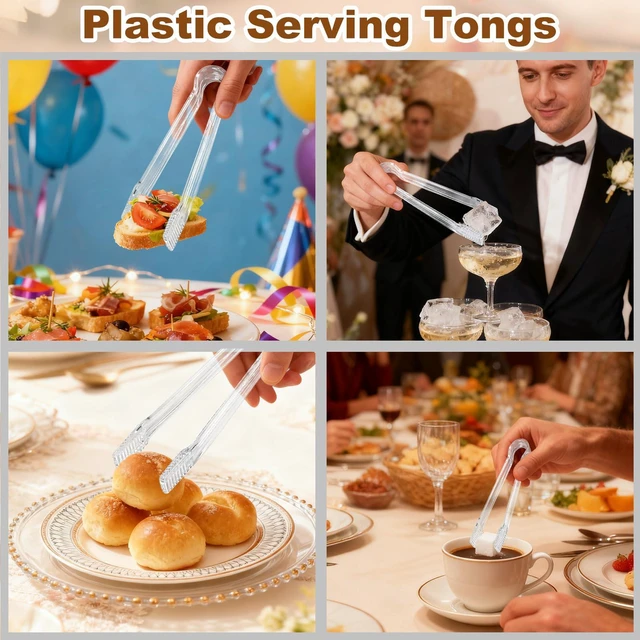 Alt view image 4 of 7 - 10Pcs Clear Plastic Serving Tongs, 6.3 Inches Small Disposable | Mini Plastic Tongs for Food, Party, Buffet, Salad, Appetizer, Ice, Candy, Catering, Fruit, Easy to Hold and Clean