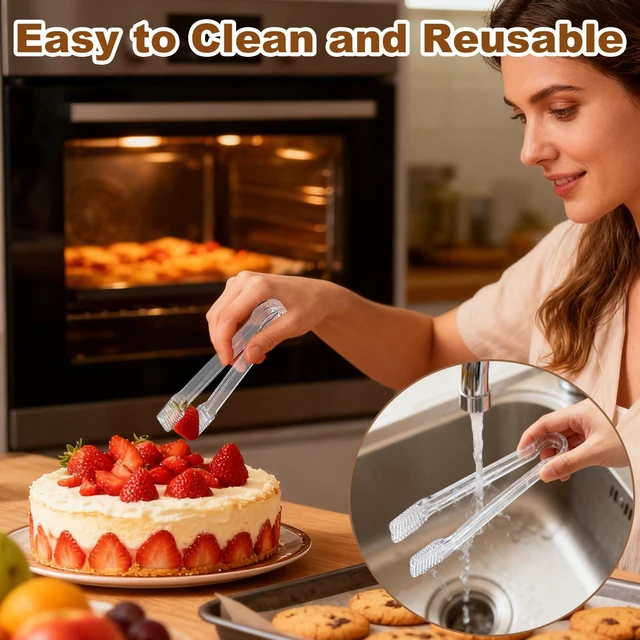 Alt view image 7 of 7 - 10Pcs Clear Plastic Serving Tongs, 6.3 Inches Small Disposable | Mini Plastic Tongs for Food, Party, Buffet, Salad, Appetizer, Ice, Candy, Catering, Fruit, Easy to Hold and Clean