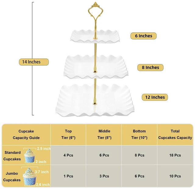 Alt view image 2 of 7 - Plastic Dessert Cupcake Stand, 3 Tier Cupcake Tower Holder, White | Thicker Food-Graded Plastic Tiered Serving Tray with Metal Rod, Suitable for Tea Party, Birthday, Wedding, Baby Shower