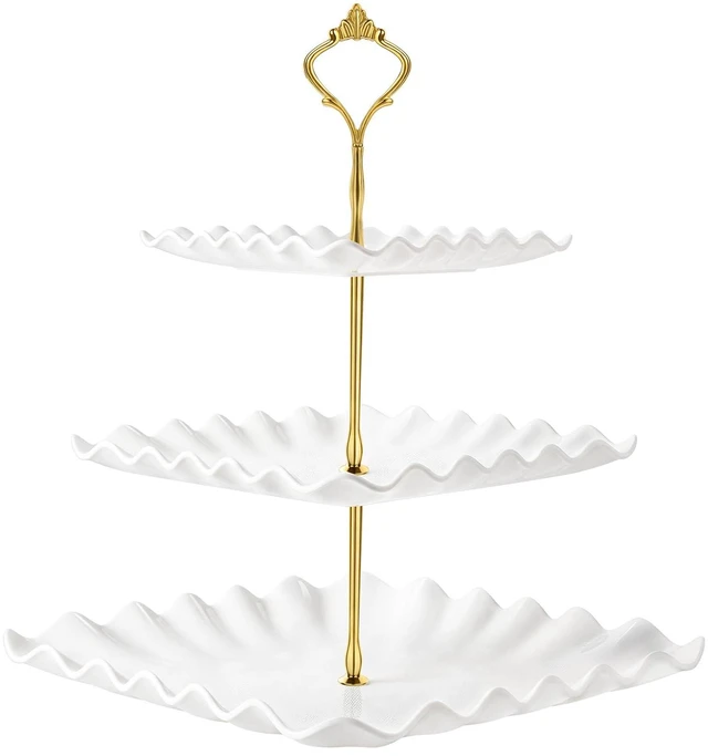 Main image of Plastic Dessert Cupcake Stand, 3 Tier Cupcake Tower Holder, White | Thicker Food-Graded Plastic Tiered Serving Tray with Metal Rod, Suitable for Tea Party, Birthday, Wedding, Baby Shower