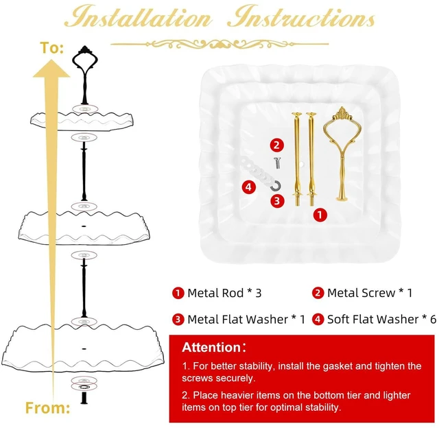 Alt view image 4 of 7 - Plastic Dessert Cupcake Stand, 3 Tier Cupcake Tower Holder, White | Thicker Food-Graded Plastic Tiered Serving Tray with Metal Rod, Suitable for Tea Party, Birthday, Wedding, Baby Shower