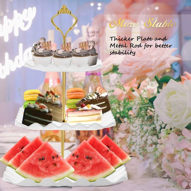 Alt view image 6 of 7 - Plastic Dessert Cupcake Stand, 3 Tier Cupcake Tower Holder, White | Thicker Food-Graded Plastic Tiered Serving Tray with Metal Rod, Suitable for Tea Party, Birthday, Wedding, Baby Shower