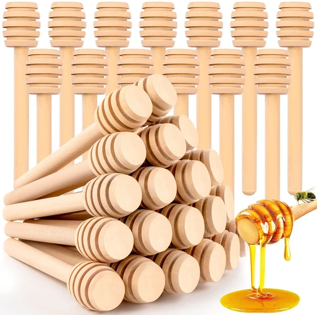 Main image of 25Pcs Honey Wooden Dipper Mini Honeycomb Sticks 3 Inch | Honey Stirrer Stick for Jar Dispense Drizzle and Wedding Party Present