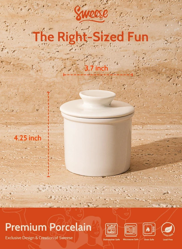 Alt view image 2 of 7 - French Butter Dish - Butter Crock for Counter with Water Line for Fresh Spreadable Butter - French Butter Keeper with Lid - Housewarming Gift For The One Who Has It All - White