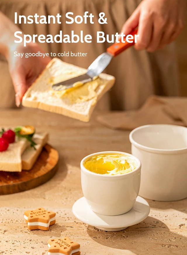 Alt view image 4 of 7 - French Butter Dish - Butter Crock for Counter with Water Line for Fresh Spreadable Butter - French Butter Keeper with Lid - Housewarming Gift For The One Who Has It All - White