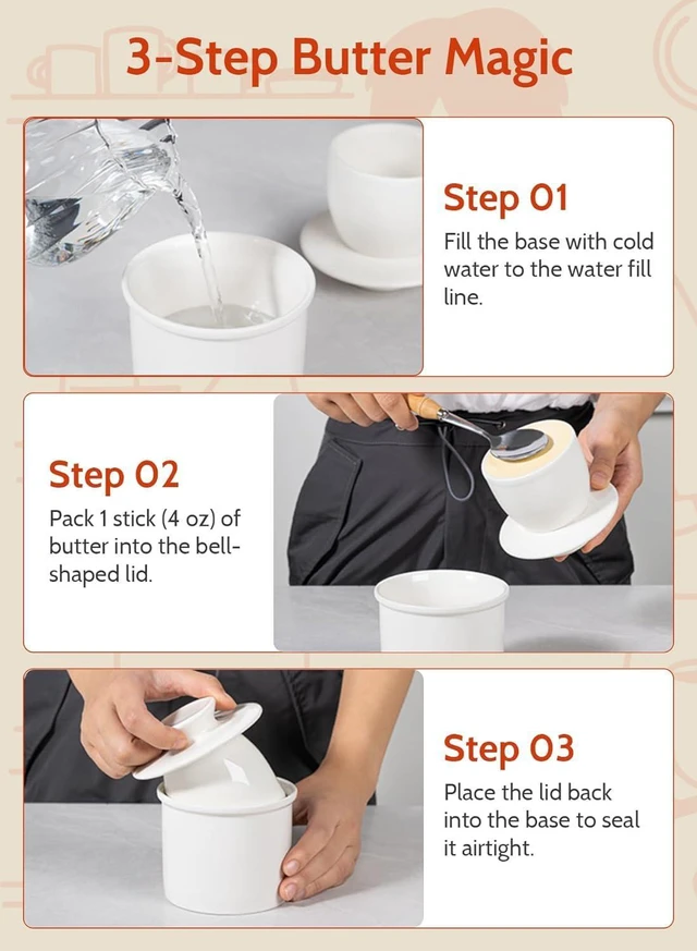 Alt view image 6 of 7 - French Butter Dish - Butter Crock for Counter with Water Line for Fresh Spreadable Butter - French Butter Keeper with Lid - Housewarming Gift For The One Who Has It All - White