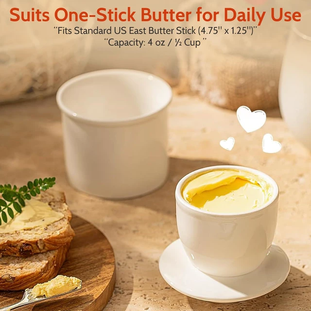 Alt view image 7 of 7 - French Butter Dish - Butter Crock for Counter with Water Line for Fresh Spreadable Butter - French Butter Keeper with Lid - Housewarming Gift For The One Who Has It All - White
